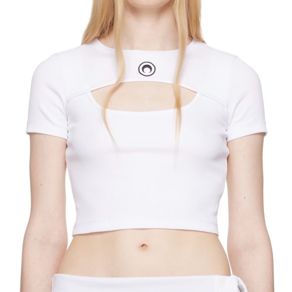 Marine Serre white Cut-Out Crop Top